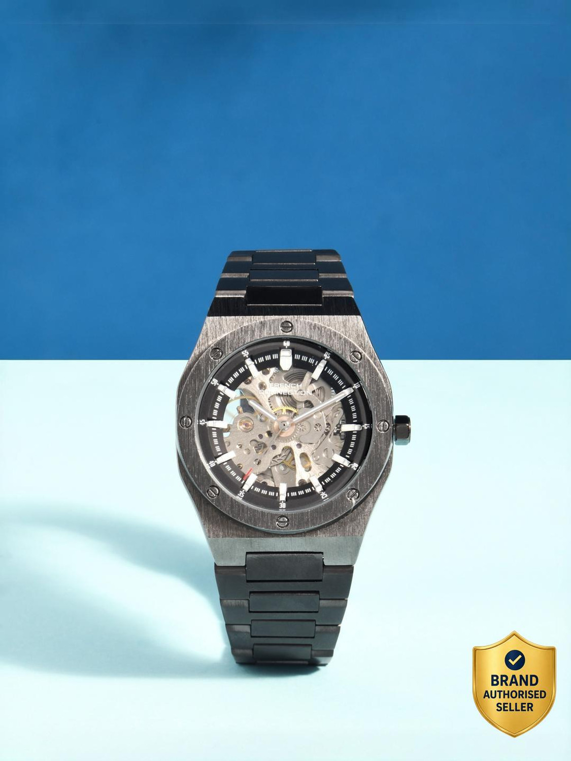 Image of French Connection FCA02-2 Skeleton Black Round Dial Automatic Analog Watch - For Men