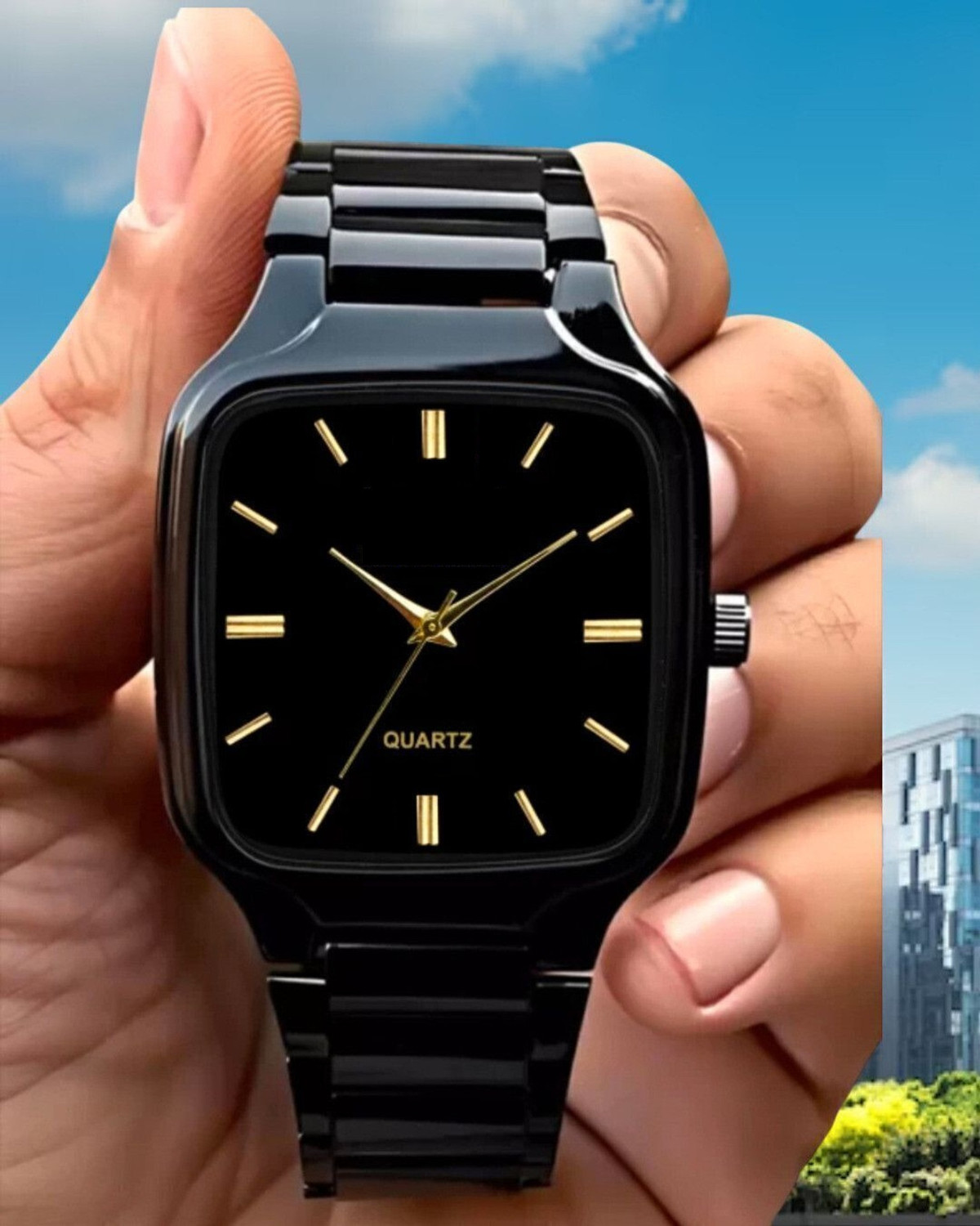 Image of moveflex MF02 BLACK Elegant Series Square Quartz For /Boys Wrist Analog Watch - For Men