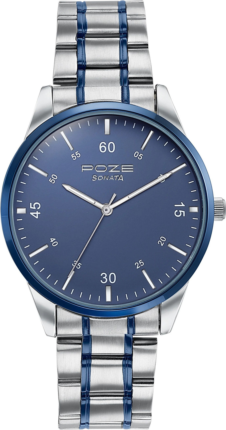 Image of SONATA Poze Sonata Poze Gleaming Chromes Quartz Blue Round Dial Men's Watch / Analog Watch - For Men