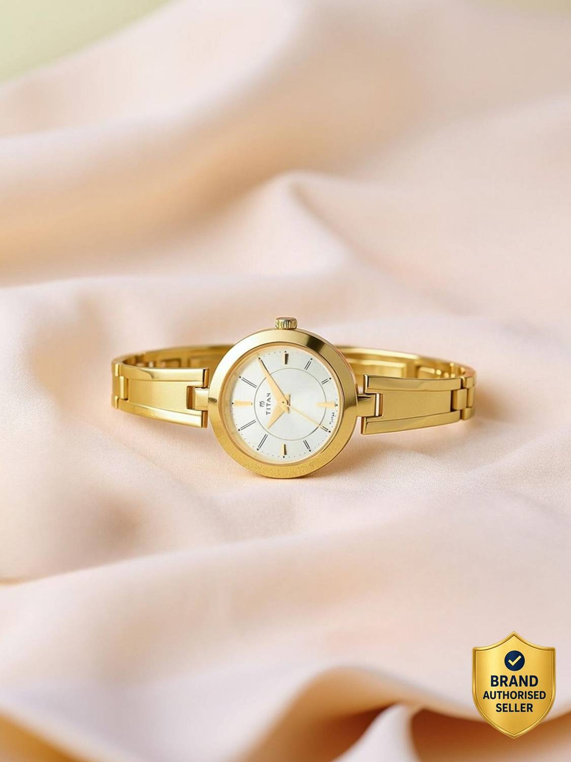 Titan Quartz White Dial Gold Metal Strap Analog Watch - Women - Image 1