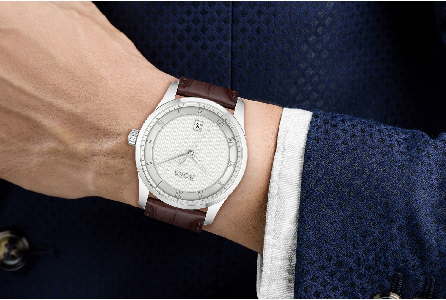 Image of Hugo Boss Principle Qtz Basic Silver White Round Dial Men's Watch - 1514114 Analog Watch - For Men 1514114