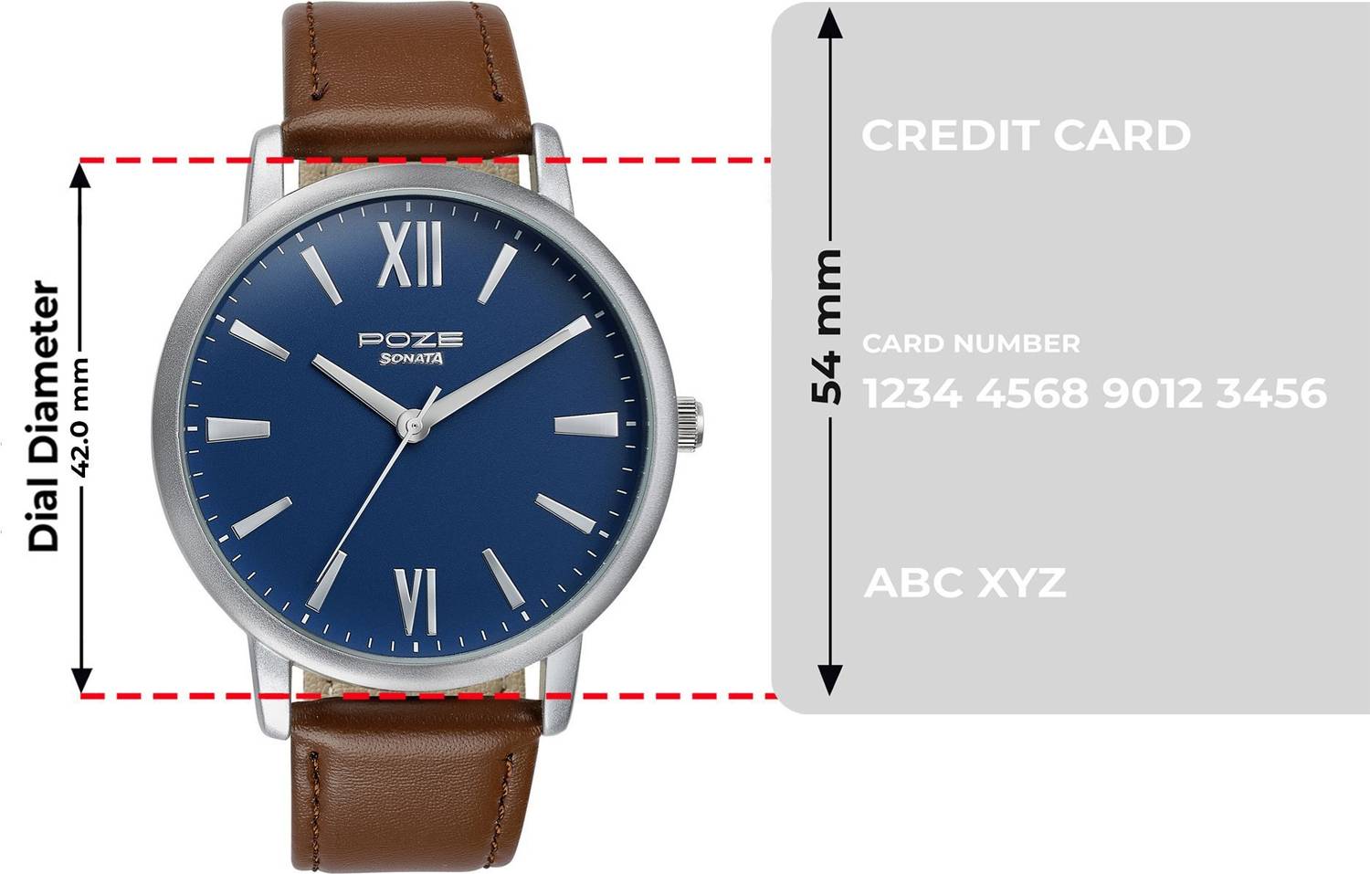 Sonata Poze Blue Dial Brown Leather Men's Watch - Image 4