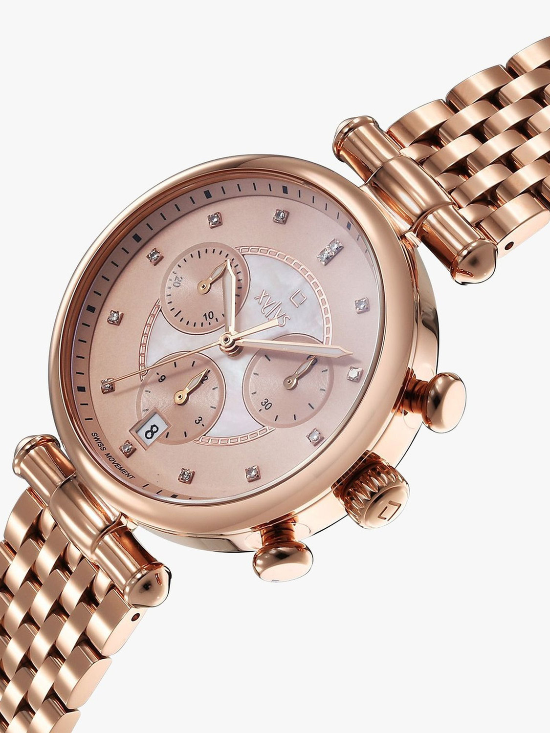 Image of XYLYS Ethereum Xylys Quartz Chronograph Rose Gold Dial Gold Stainless Steel Strap Analog Watch - For Women