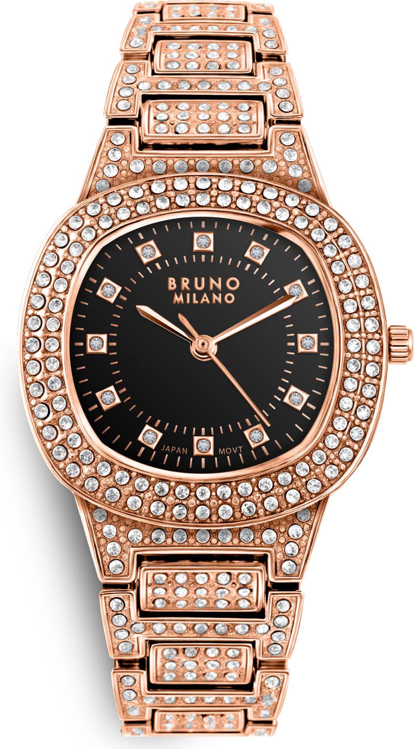 Bruno Milano Fashionable Crystal Studded Rose Gold Black watch for women Analog Watch  - For Women
