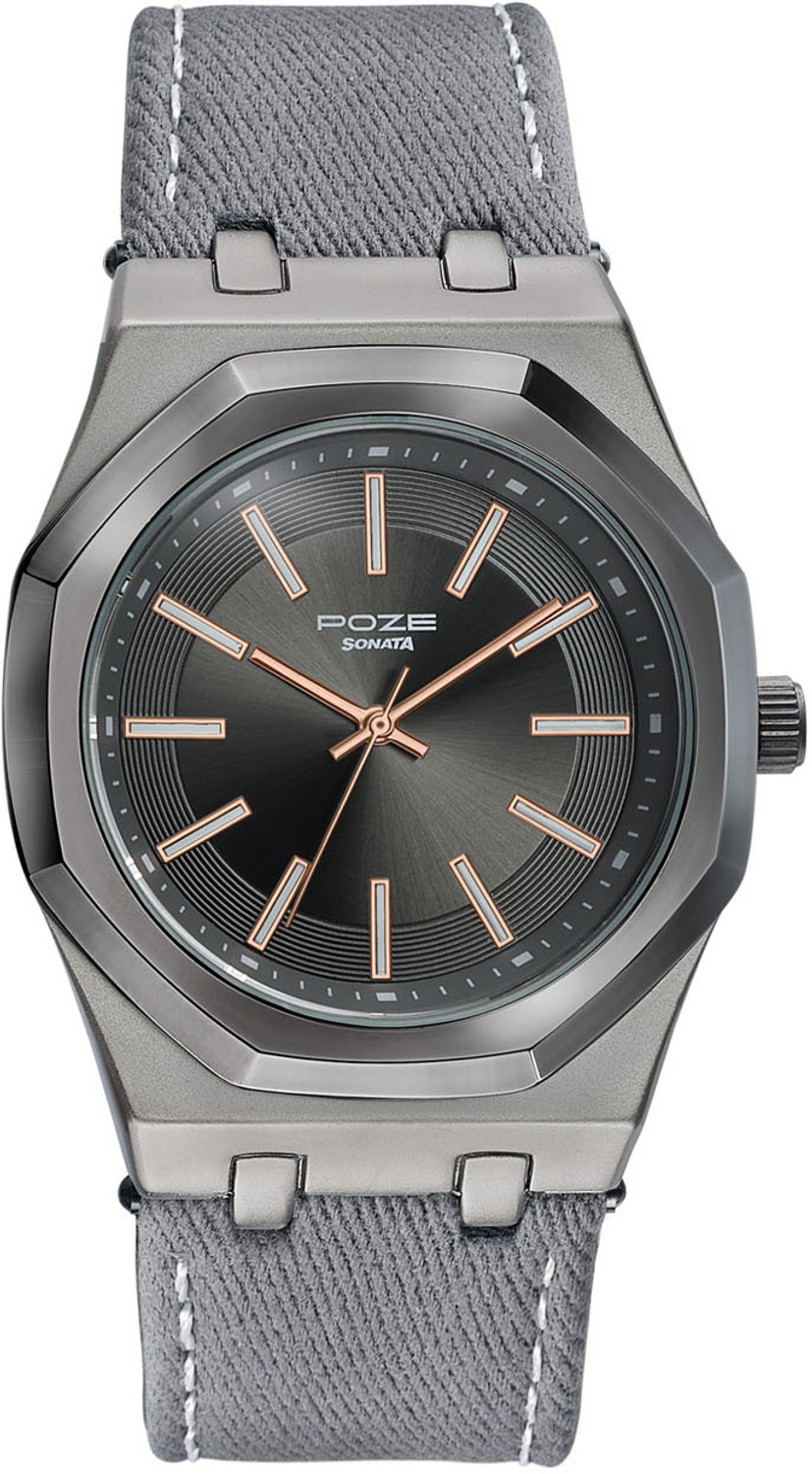 Image of SONATA Poze Drop 9.2 Poze 9 Quartz Grey Dial Grey Denim Strap Strap Analog Watch - For Men