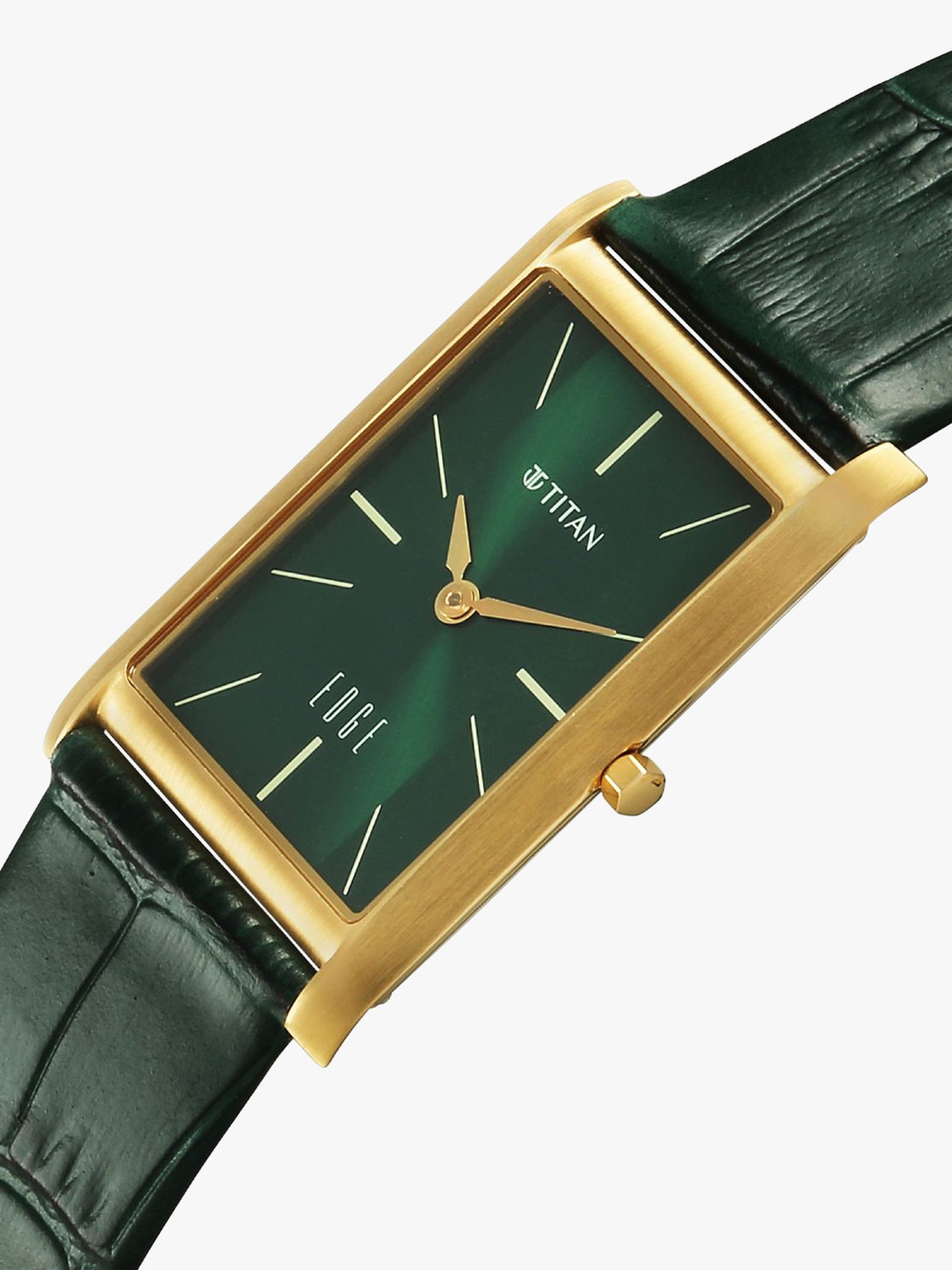 Image of Titan Edge Monture Titan Edge Monture Quartz Green Dial Gold Leather Strap Analog Watch - For Men