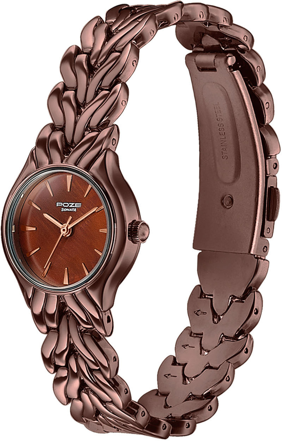 Image of SONATA Poze Drop 9.2 Poze 9 Quartz Brown Dial IP Brown Solid Link Strap Analog Watch - For Women