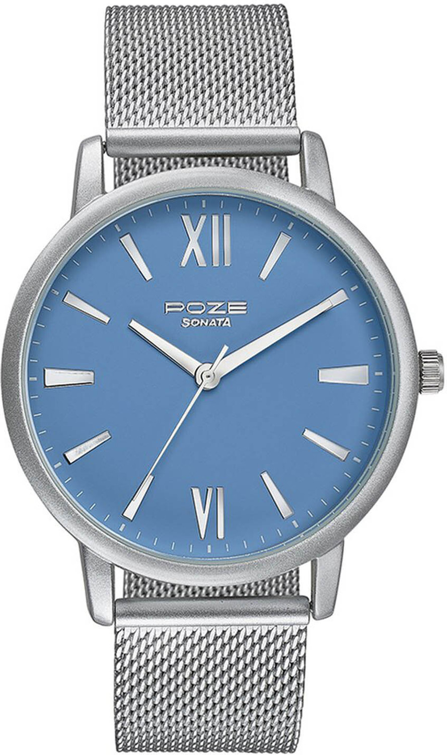 Image of SONATA Sonata Poze Quartz Analog Blue Dial Mesh Strap Watch for Men - SP70039SM01 Analog Watch - For Men