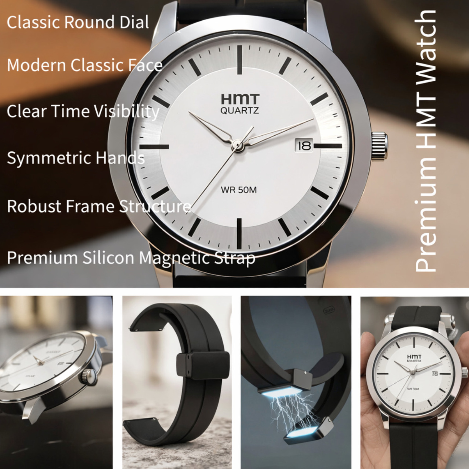 Image of ecombaba o22aa Men FAshion Trendy Magnetic Strap White Dial Analog Watch - For Men