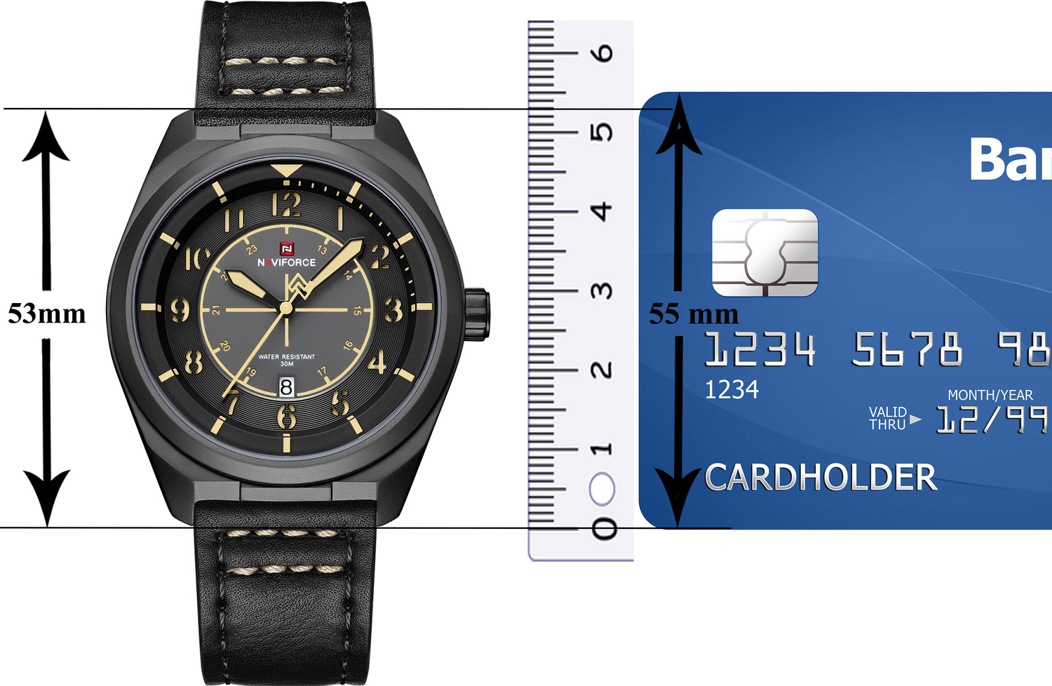 Image of NAVIFORCE Black-Yellow Case With Black Leather strap Analog Watch - For Men
