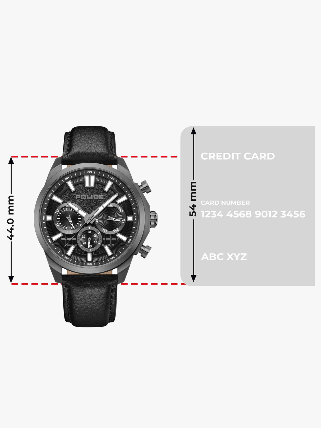 Image of Police Police Multifunction Black Dial Black Leather Strap Analog Watch - For Men