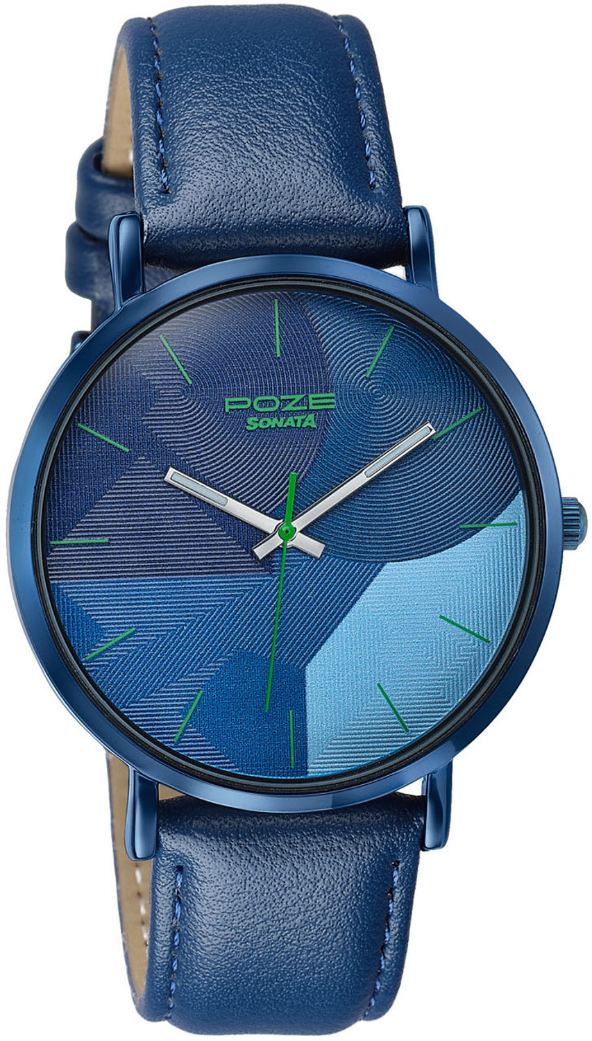 Image of SONATA Poze Drop 9.1 Poze 9 Quartz Blue Dial Dark Green Strap Analog Watch - For Men