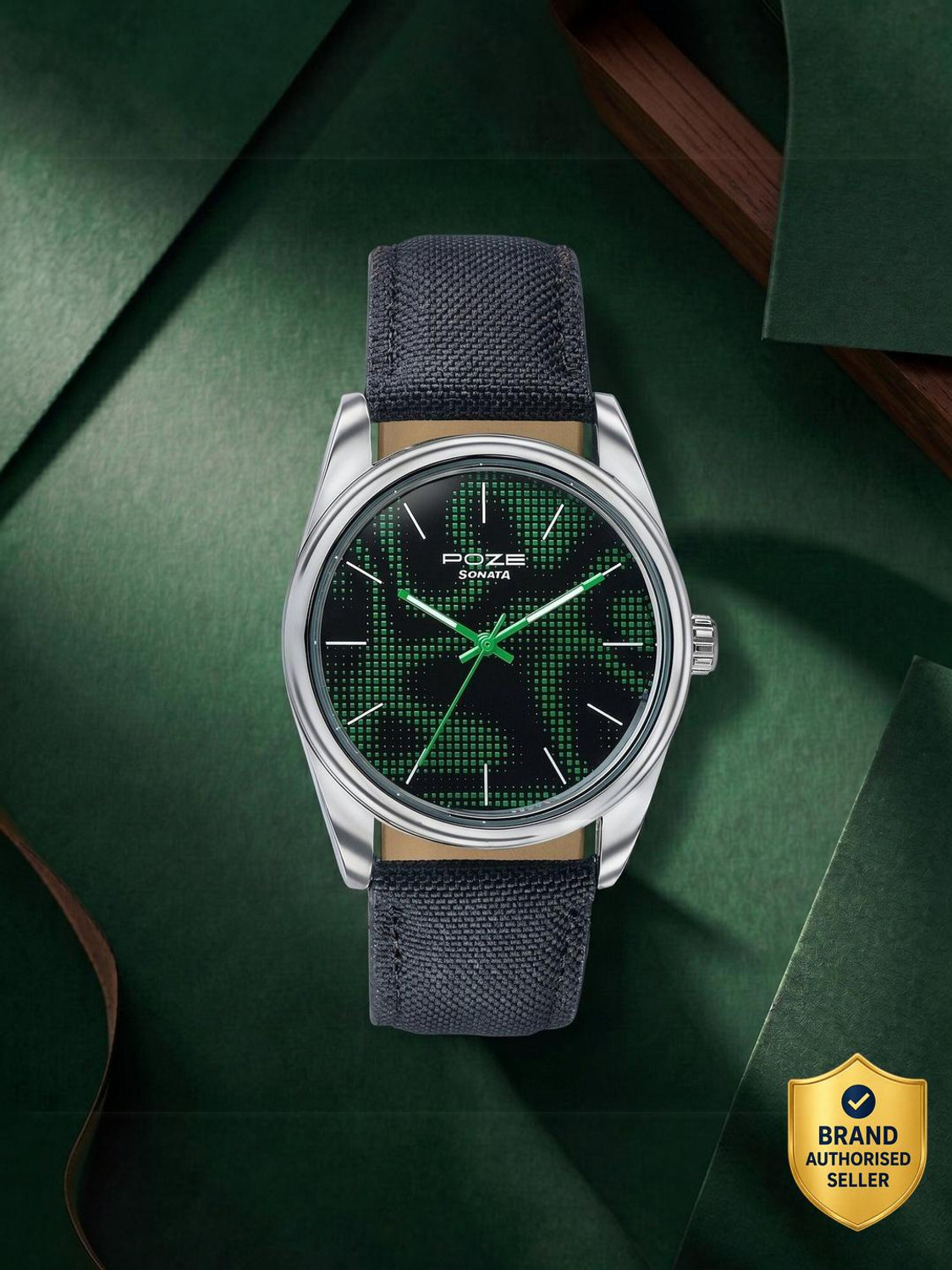 Image of SONATA Poze Drop 9.1 Poze 9 Quartz Black /Green Dial Black Strap Analog Watch - For Men