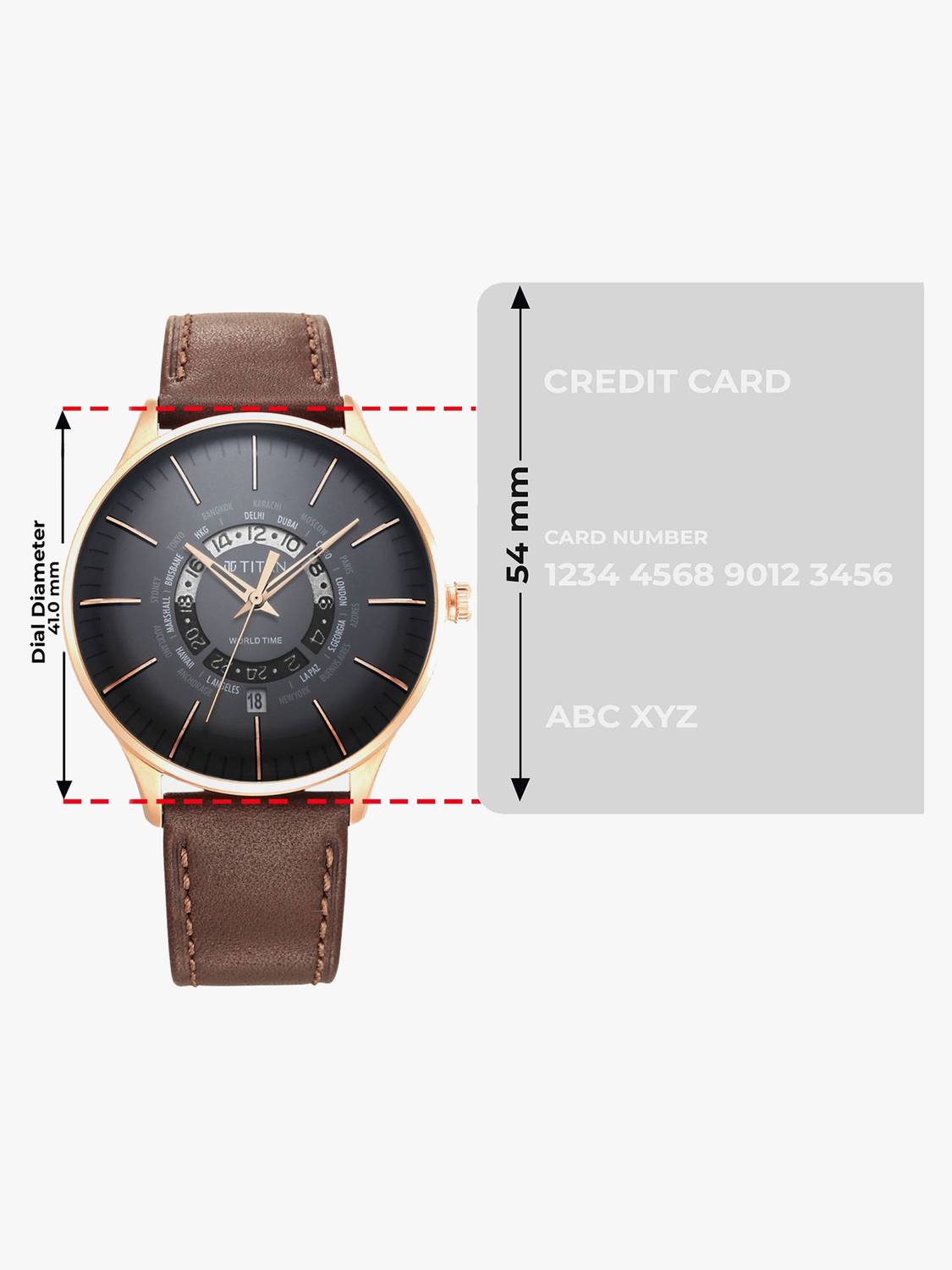 Titan World Time Black Dial Brown Leather Men's Watch - Image 4