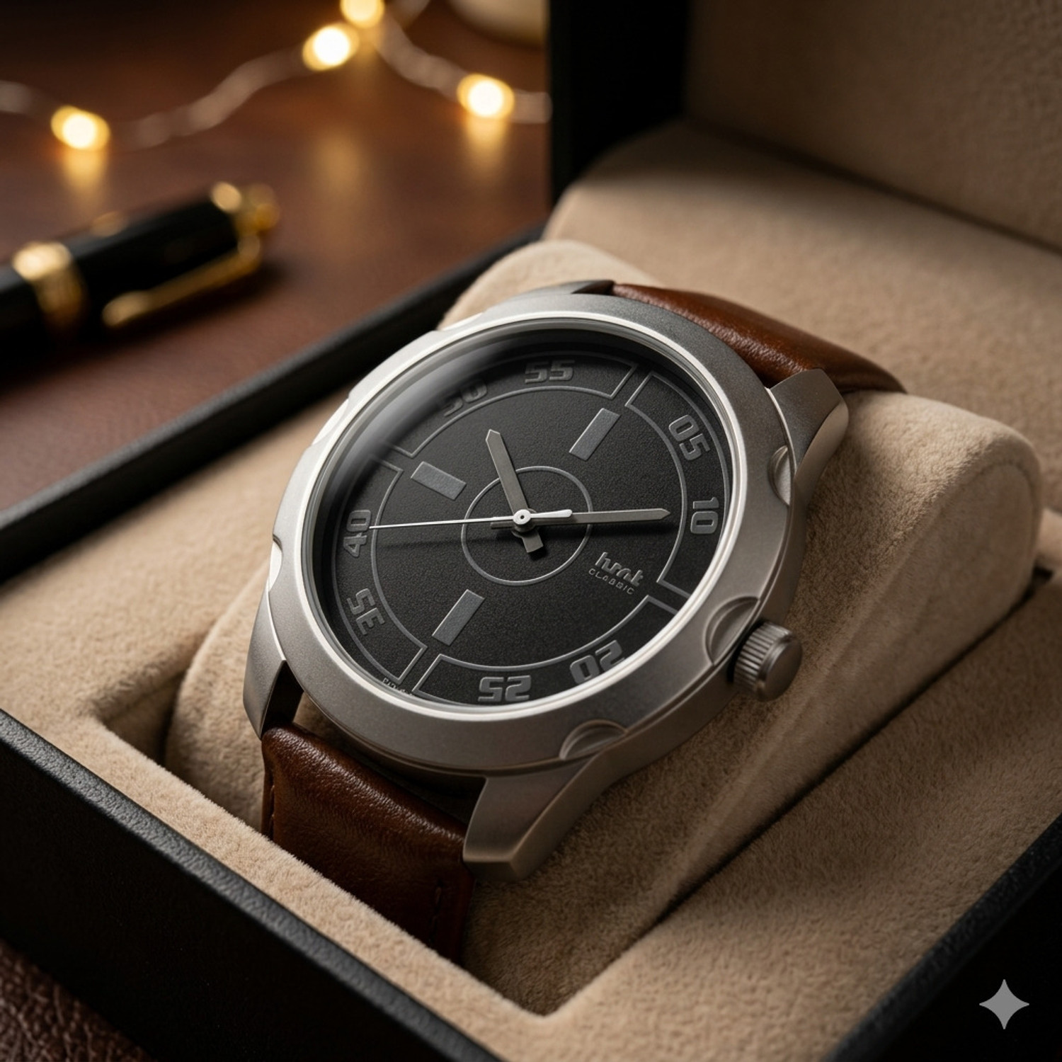Image of HMT DLX 3123SL02 Black Brown Strap Attractive Premium Summer collection Analog Watch - For Men