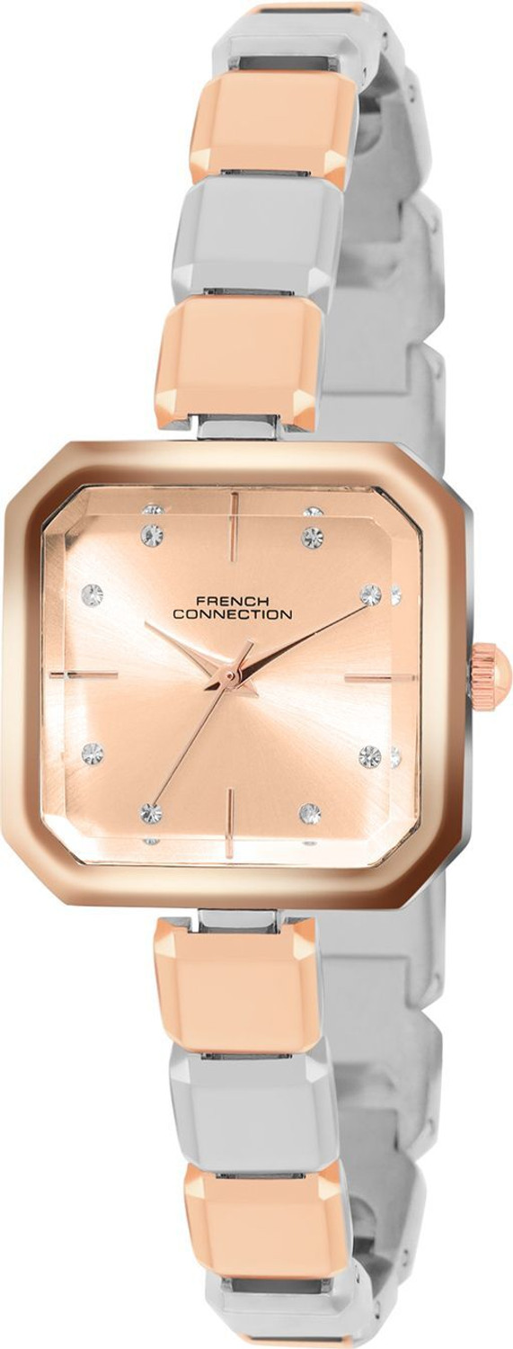 Image of French Connection Rhinestones Pink Sunray Dial | Women's Silver Analog Watch Analog Watch - For Women