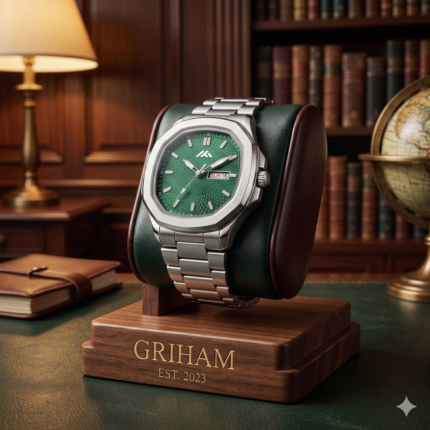 Image of GRIHAM Men's Luxury Textured Green Dial & Day-Date Display Apex Sport-Luxury Analog Watch - For Men