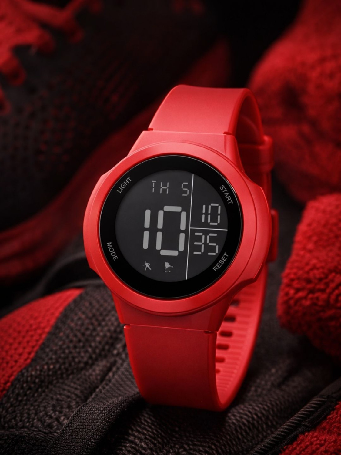 Image of luxurit Stylish Crimson Vibe Matte Red with Geometric Display & Comfort-Flex Silicone Strap Digital Watch - For Boys & Girls