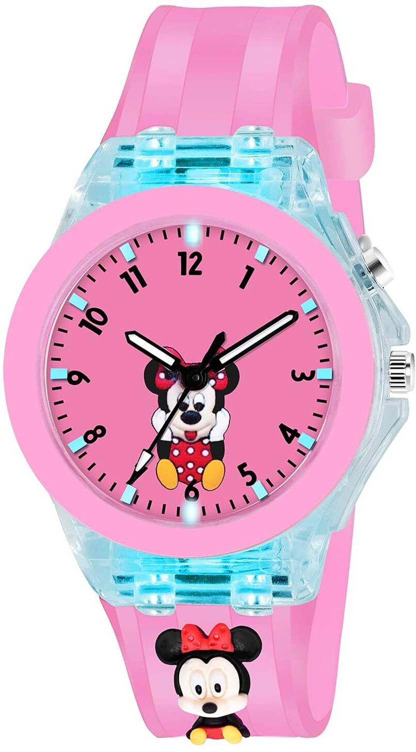 CERO Pink-Mickey Child Multicolor Lights 3D Cute Cartoon Multi Function Rubber Strap Kidd's Boys Analog Watch  - For Girls