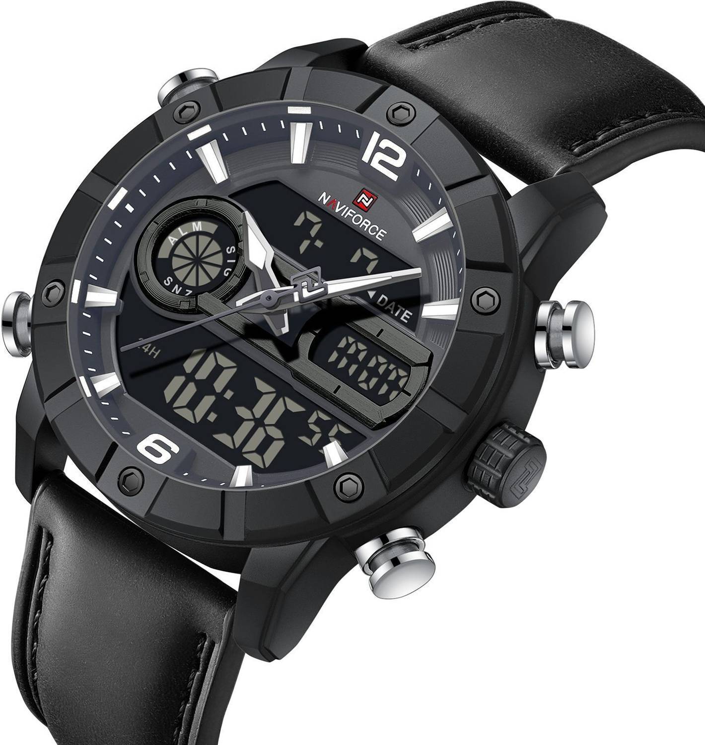 NAVIFORCE NF9263 Black Strap With Silver Tone accents Grey Dial