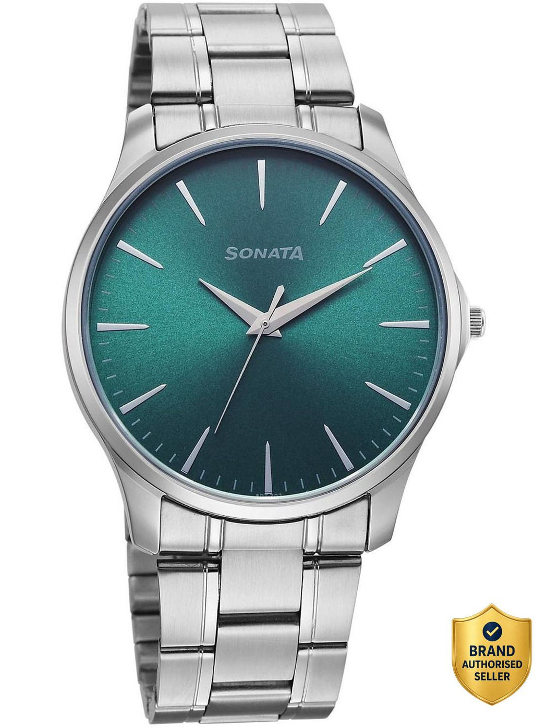 Image of SONATA Sonata Ease Quartz Green Dial Silver Metal Strap Analog Watch - For Men