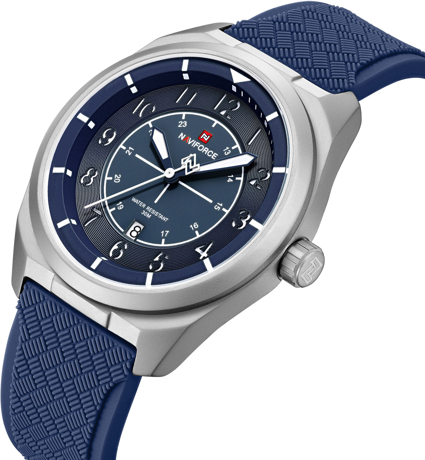 Image of NAVIFORCE NF9281T Silver Case With Blue Silicon strap Analog Watch - For Men