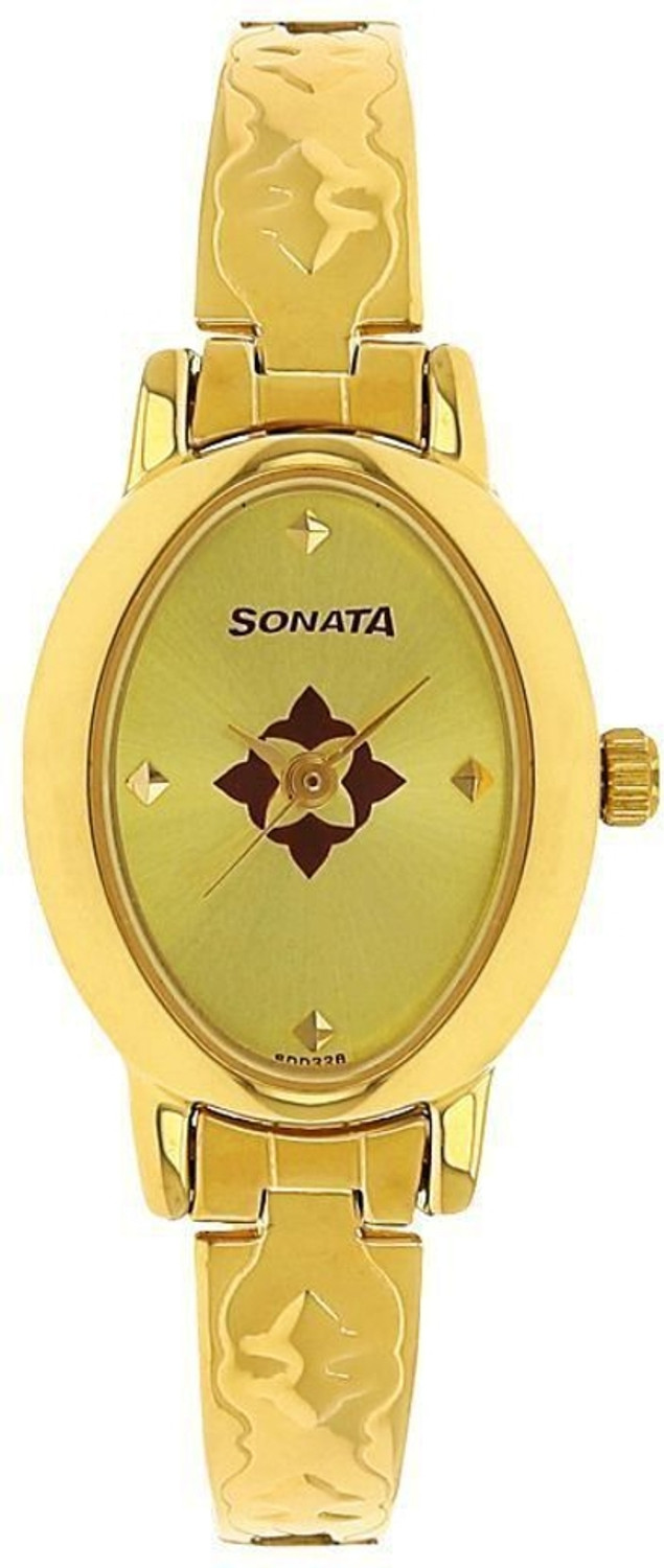 Image of SONATA NP8100YM04 Sonata Champagne Dial Gold Stainless Steel Strap Analog Watch - For Women