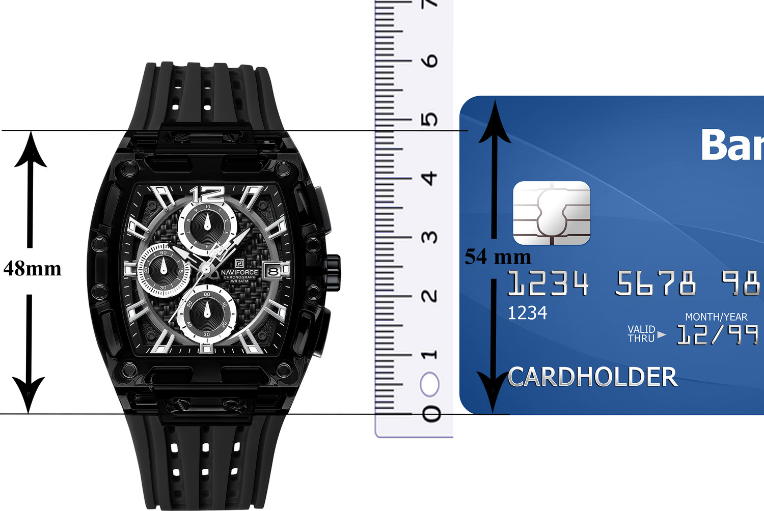 Image of NAVIFORCE NF7105 Distinctive tonneau-shaped case With black silicone strap Analog Watch - For Men