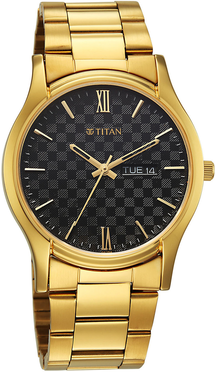Image of Titan Karishma Gents Karishma Regal Day-Date Black Dial IPG Stainless SteelStarp Analog Watch - For Men