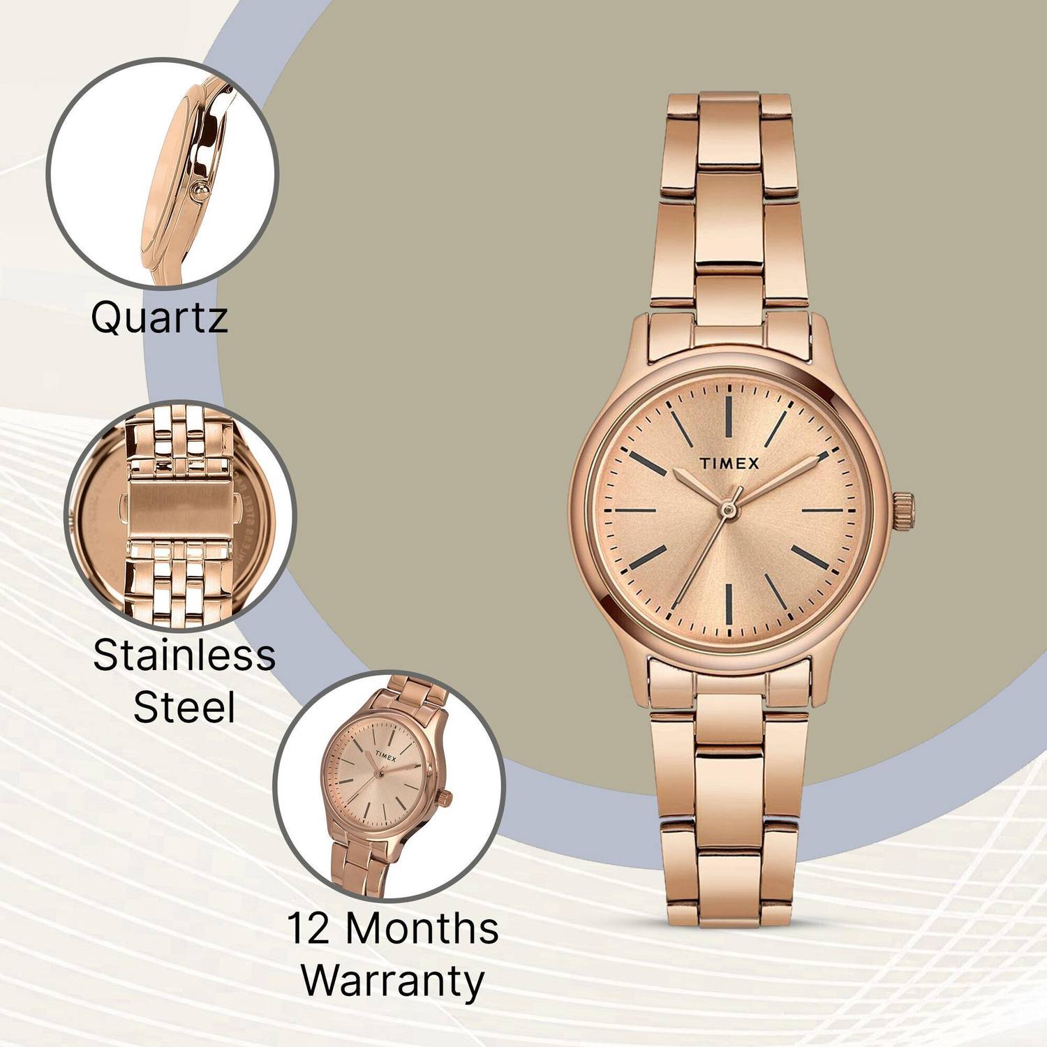 TIMEX Rose Gold Dial Stainless Steel Analog Watch - Image 4