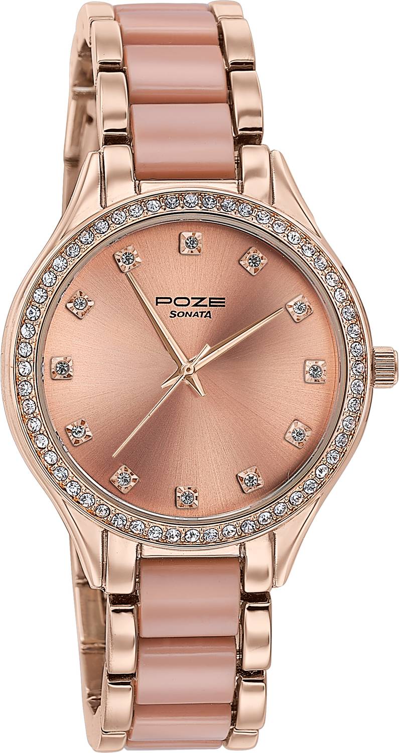 Sonata Poze Color Sway Quartz Rose Round Dial Women's Watch - Image 2