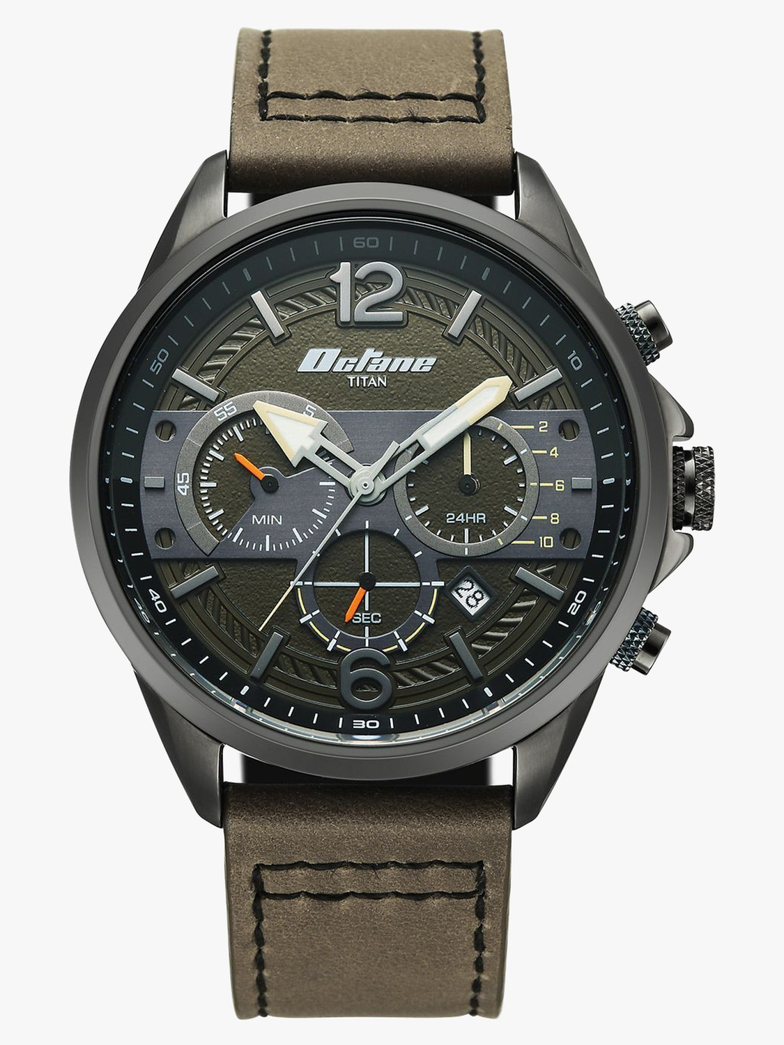 Image of Titan Titan Octane Cred Titan Octane Cred Quartz with Green Dial Grey Leather Strap Analog Watch - For Men