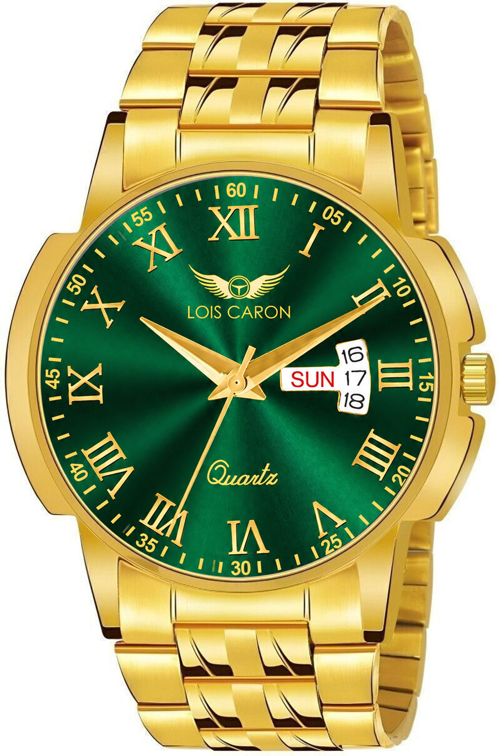 Image of LOIS CARON LCS-8640 Golden plated green roman number dial Analog Watch - For Men