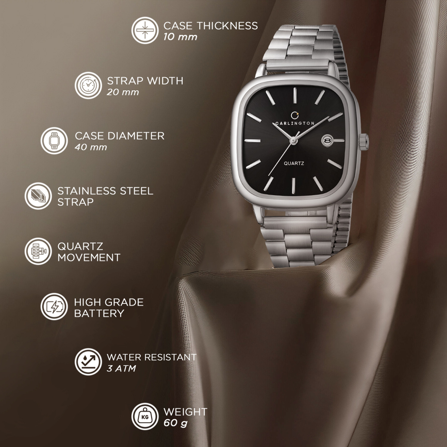 Image of Carlington CT 5010 Steel Black Carlington Classic Series Premium Gents Wrist Watches Analog Watch - For Men