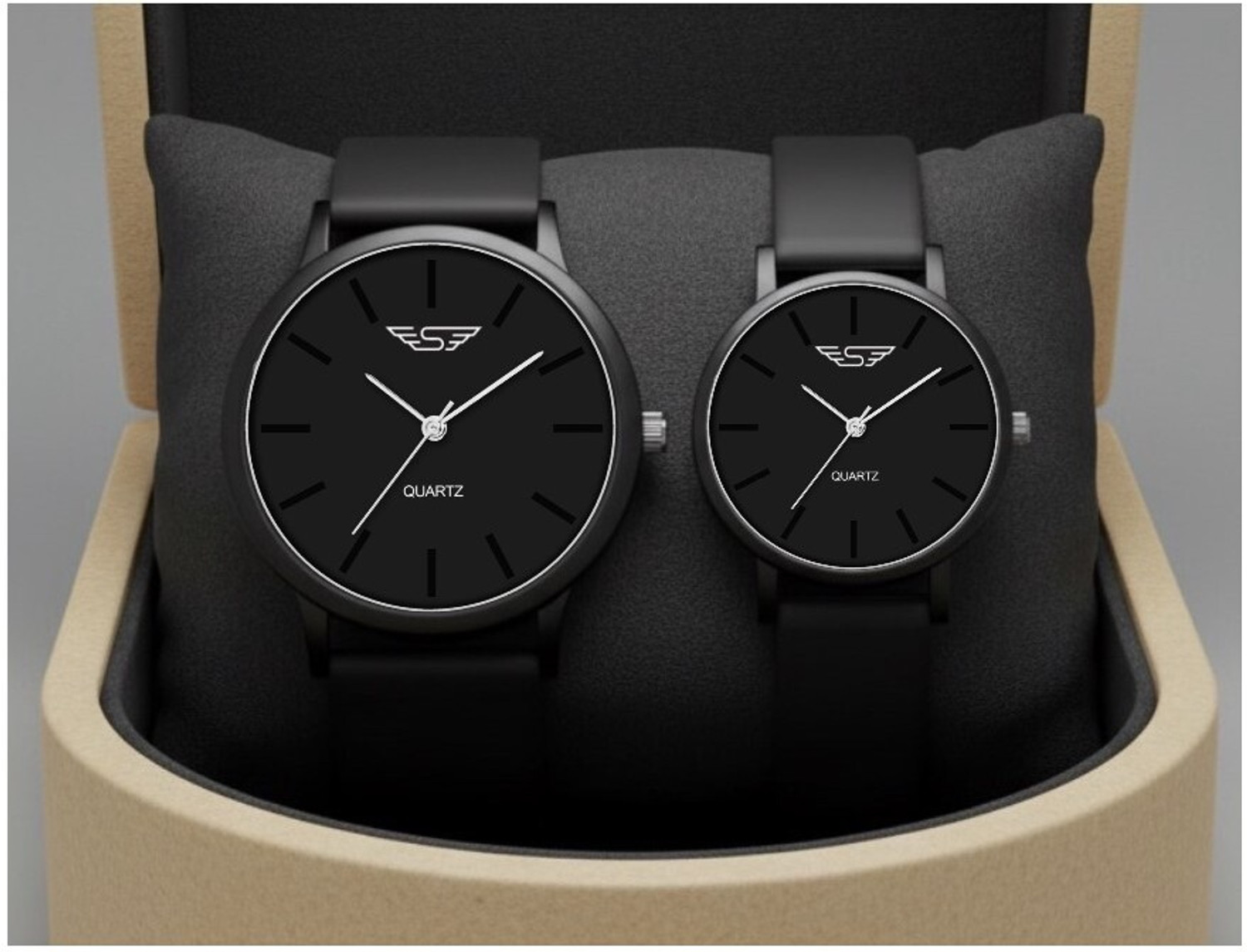 Image of Shivark New Combo Of Full Black Arrow Silicone Strap and PU Strap Analog Watch - For Couple