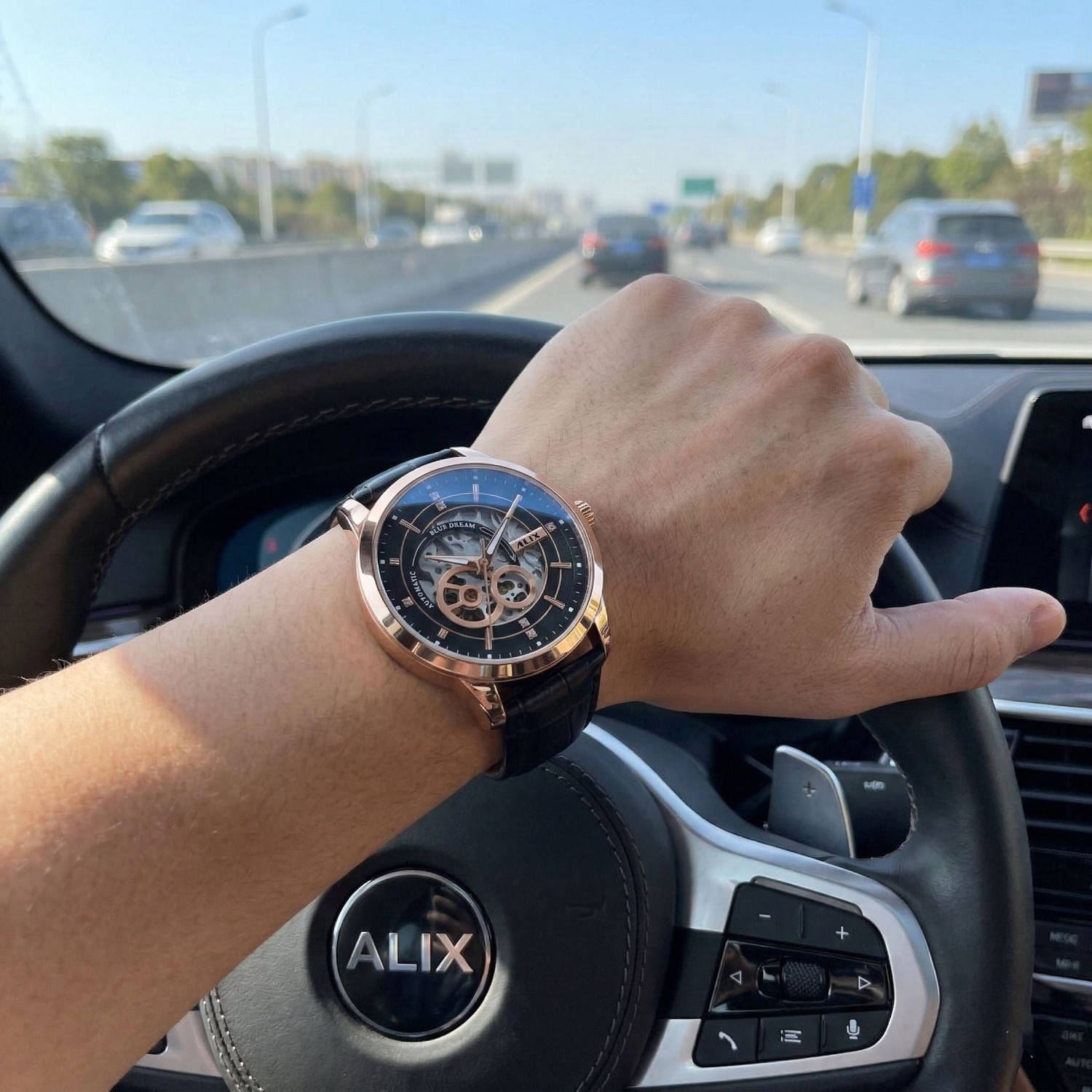 Image of Alix AL2910 Automatic Skeleton black dial with rosegold case shopisticated attire Analog Watch - For Men