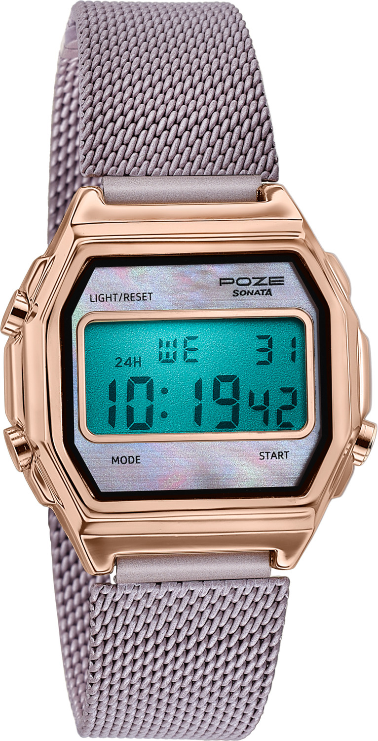 Image of SONATA Poze 8 Sonata Poze 8 Quartz Pink Dial Pink Mesh Strap Digital Watch - For Women