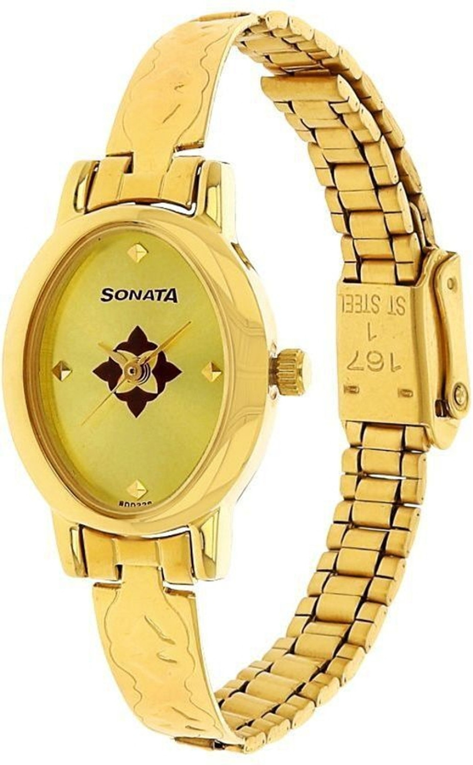 Image of SONATA NP8100YM04 Sonata Champagne Dial Gold Stainless Steel Strap Analog Watch - For Women
