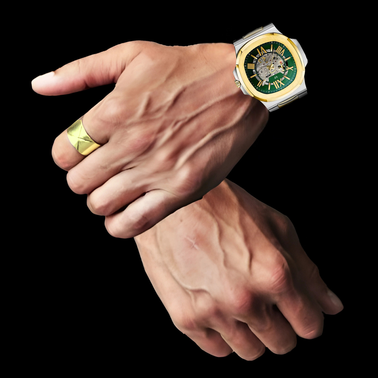Image of HORAME 42MM Automatic Watch For Men, Square Skeleton Dial Mechanical Watch For Men 42MM Automatic Watch For Men, Square Skeleton Dial Mechanical Watch For Men Analog Watch - For Men