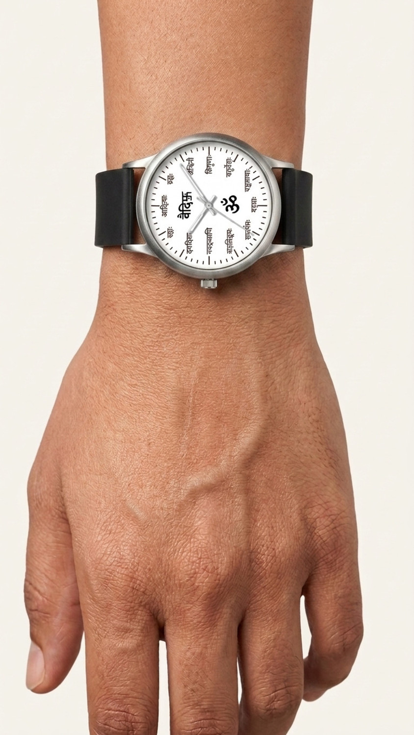 Image of HC HARMI CREATIVE Silver Slim Fit 12 mantra white Dial Black Slicon Straps Watch For unisex Silver Slim Fit 12 mantra white Dial Black Slicon Straps Watch For unisex Analog Watch - For Men