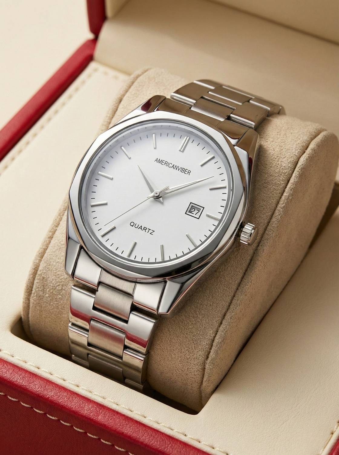 Americanviber AVM0040 Men’s Solid Plan Dial Quartz Watch with Adjustable Stainless Steel Belt Analog Watch - For Men
