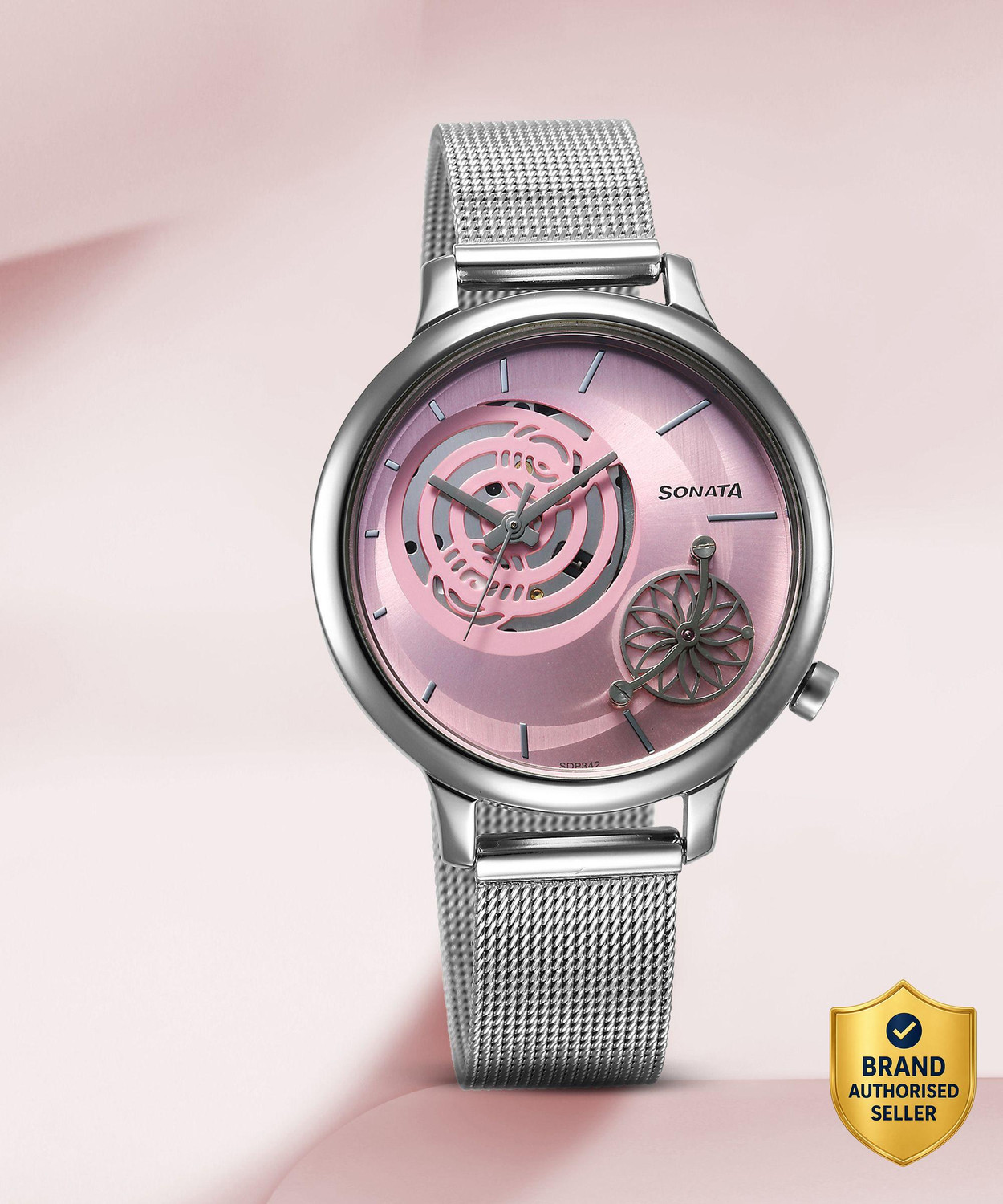 Image of SONATA Unveil- 3.0 Sonata Unveil Pink Dial Silver Stainless Steel Strap Analog Watch - For Women