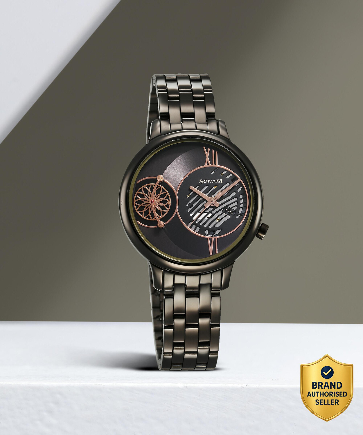Image of SONATA Unveil- 3.0 Sonata Unveil Black Dial Black Metal Strap Analog Watch - For Women