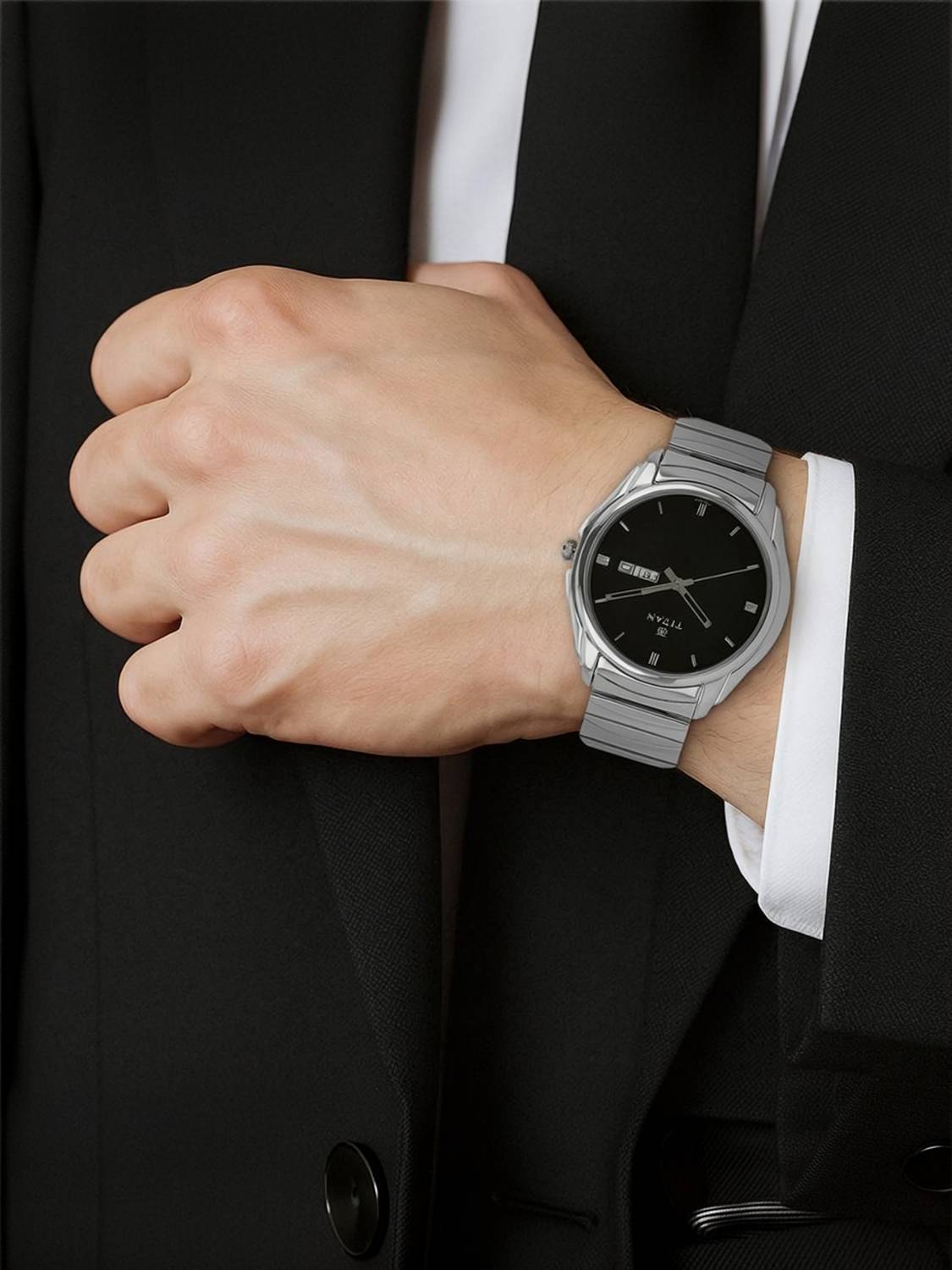 Titan Karishma Black Dial Silver Strap Watch - Men - Image 2