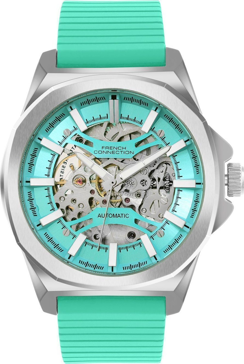 Image of French Connection Mechalume MECHALUME See Through Tiffany Blue Round Dial | Men's Blue Automatic Watch Analog Watch - For Men