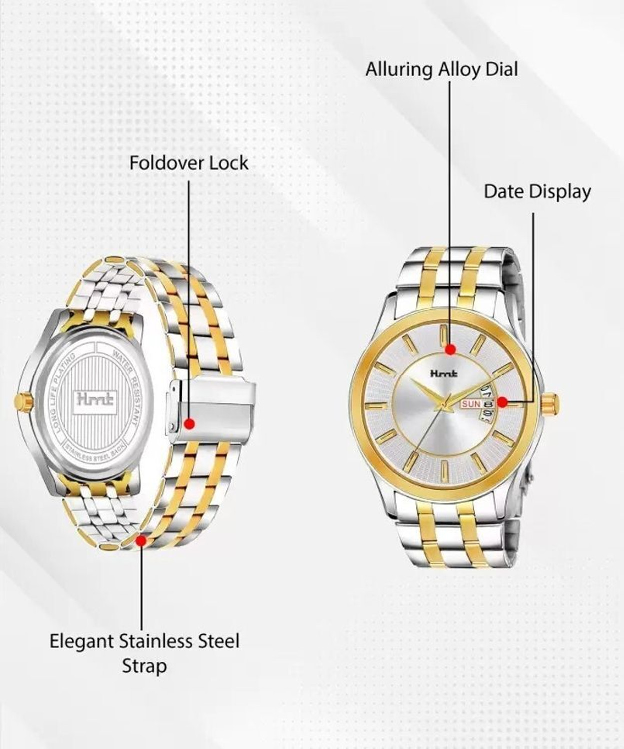 Image of HMT DLX 1627 Series Date & Day Functioning Analog Watch - For Men