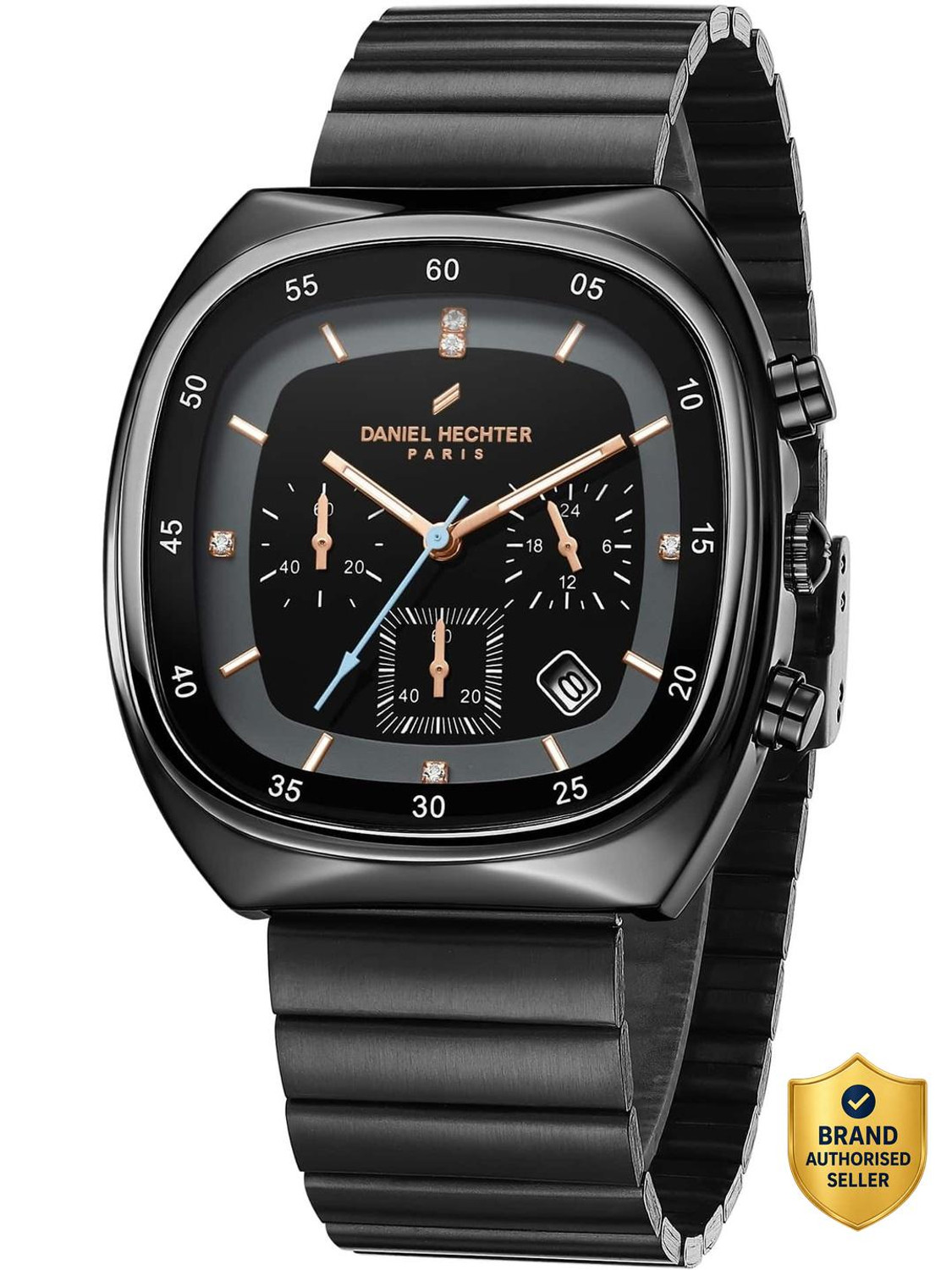 Image of DANIEL HECHTER Model DHM1001 Paris Bercy Collection Modern Multi Functional Square Dial and Stainless Strap Analog Watch - For Men
