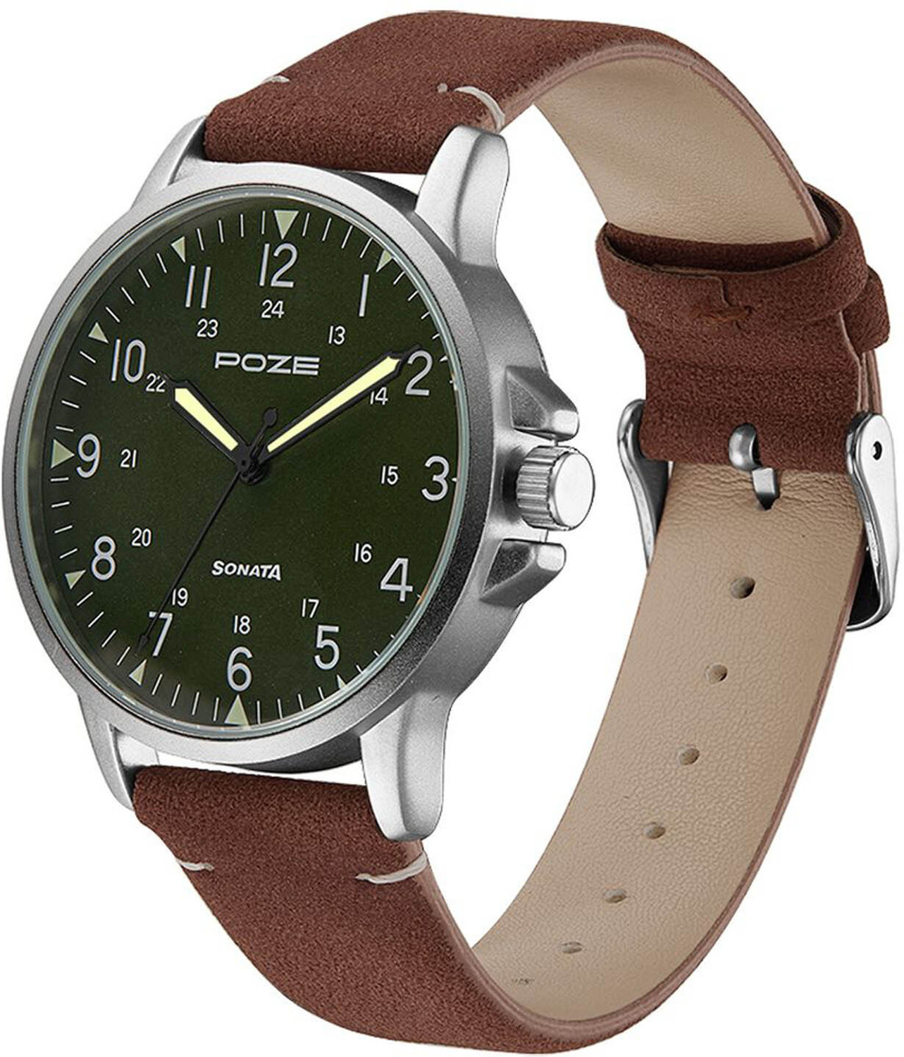 Image of SONATA Sonata Poze Quartz Analog Green Dial PU Leather Strap Watch for Men Analog Watch - For Men