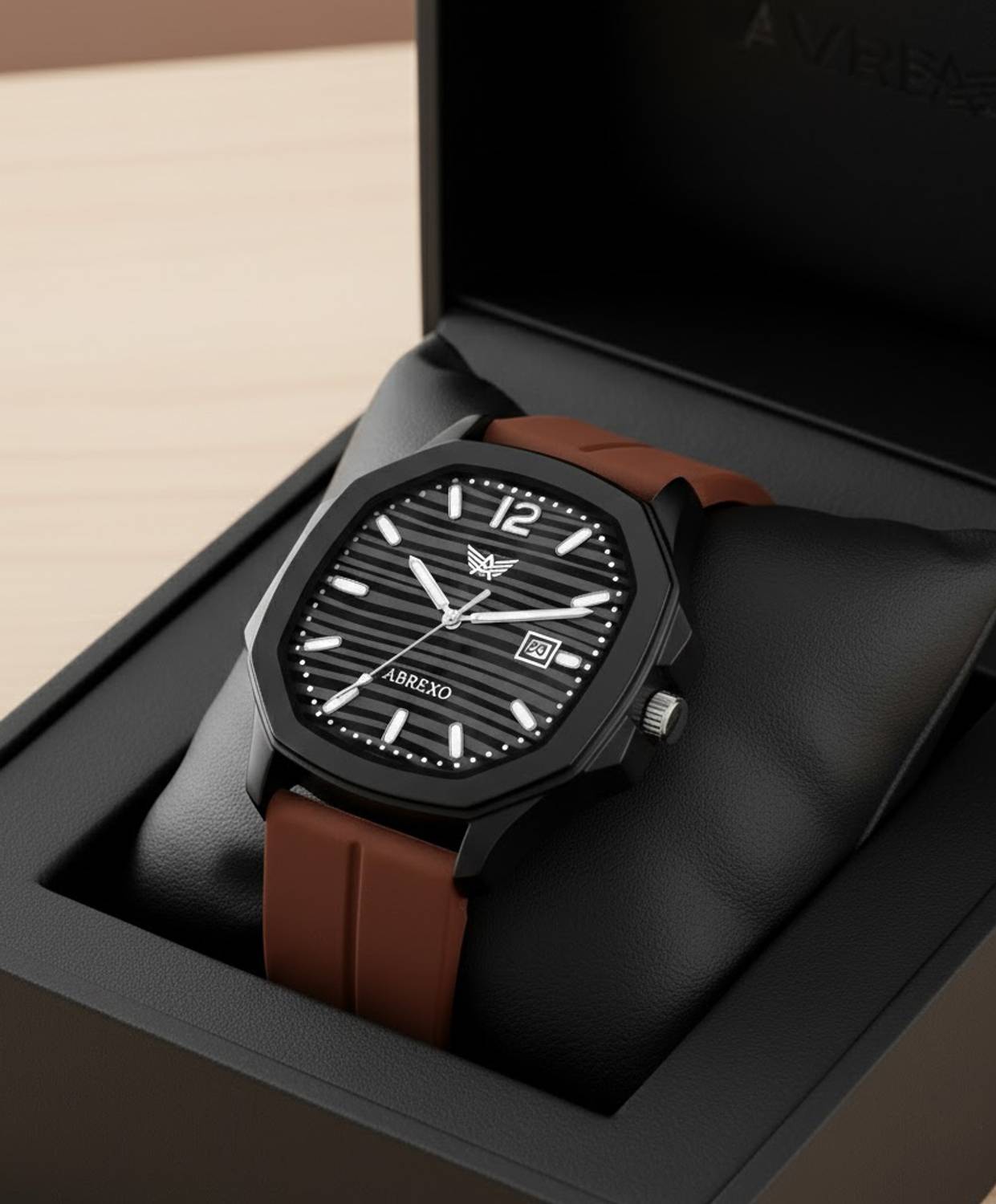 ABREXO Abx6600-BK BR Vintage-Law Date Working Square Black Dial