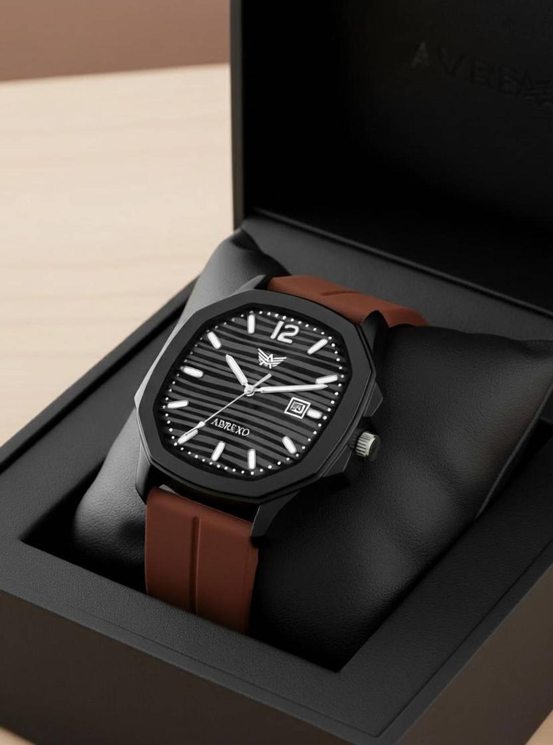 ABREXO Abx6600-BK Black Dial Brown Strap Analog Watch
